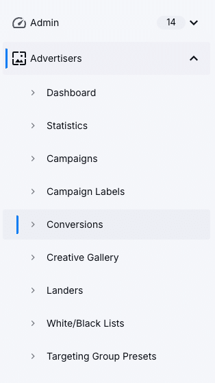 Advertisers sidebar menu